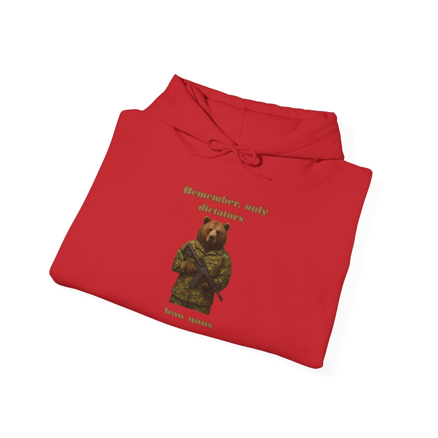 Military Bear Graphic Hoodie — "Brownsack, salty dictators have eyes" Novelty Streetwear