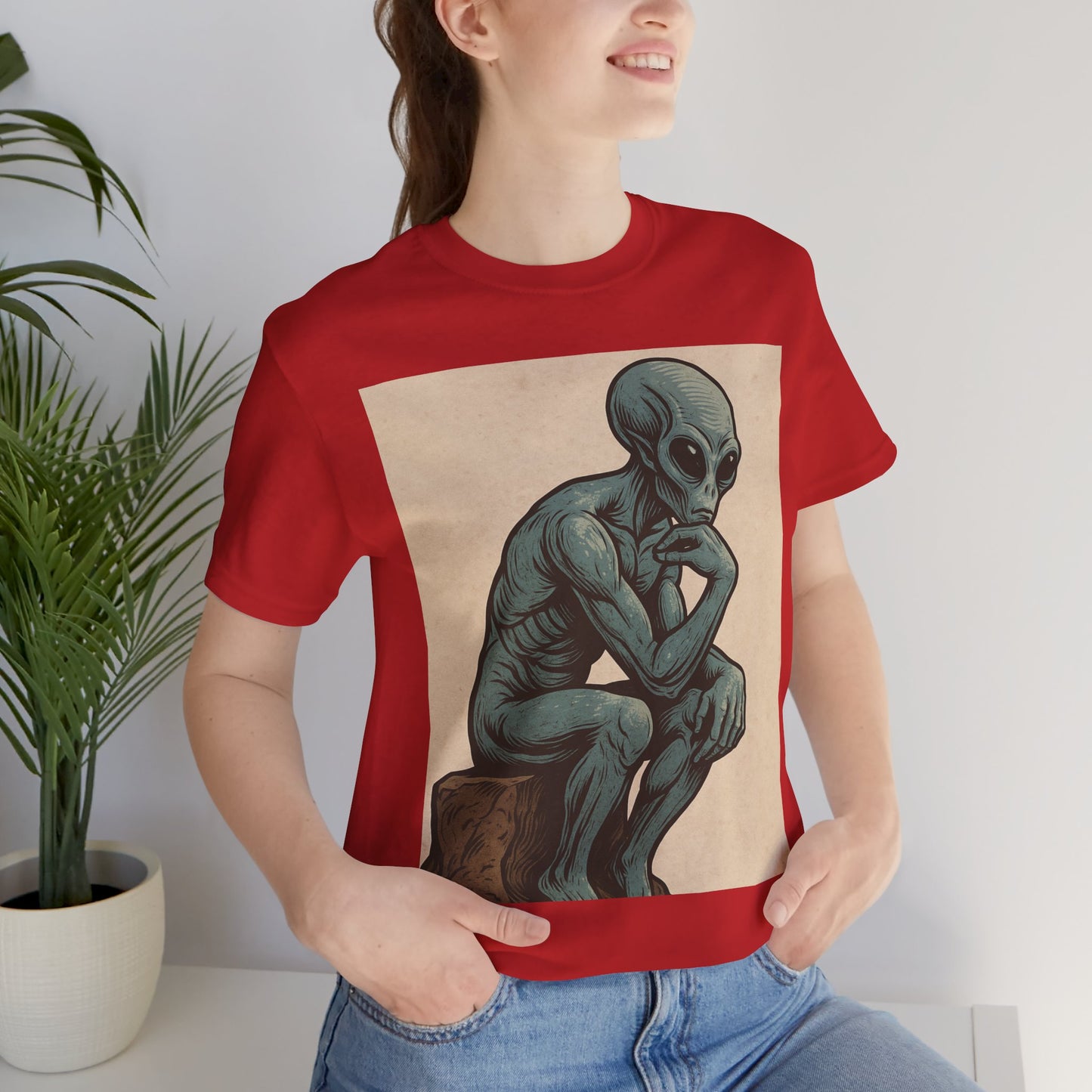 Alien Thinker Graphic Tee - Retro Alien Illustration T-Shirt
