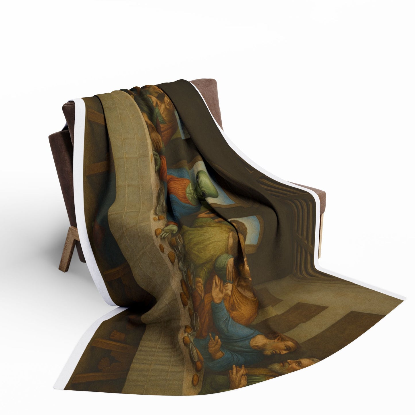 Fleece Blanket — 'Alien at the Last Supper' Vintage Art Throw