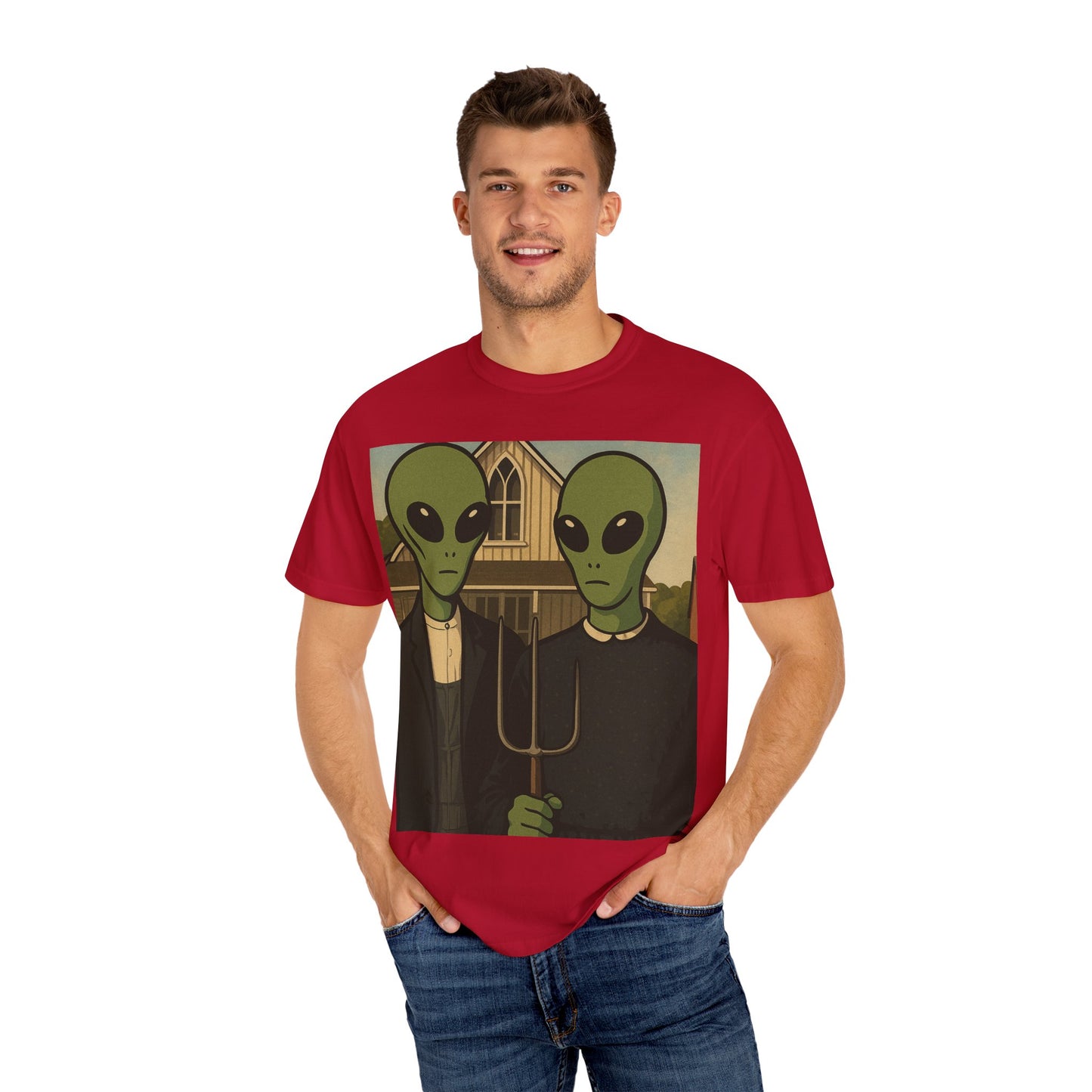 Alien Gothic T-Shirt — Parody of American Gothic Art