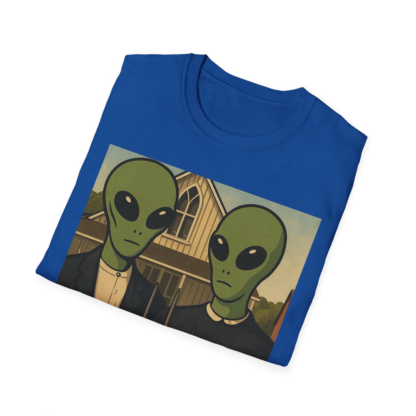 Alien American Gothic T-Shirt — Funny Retro Sci‑Fi Art Tee