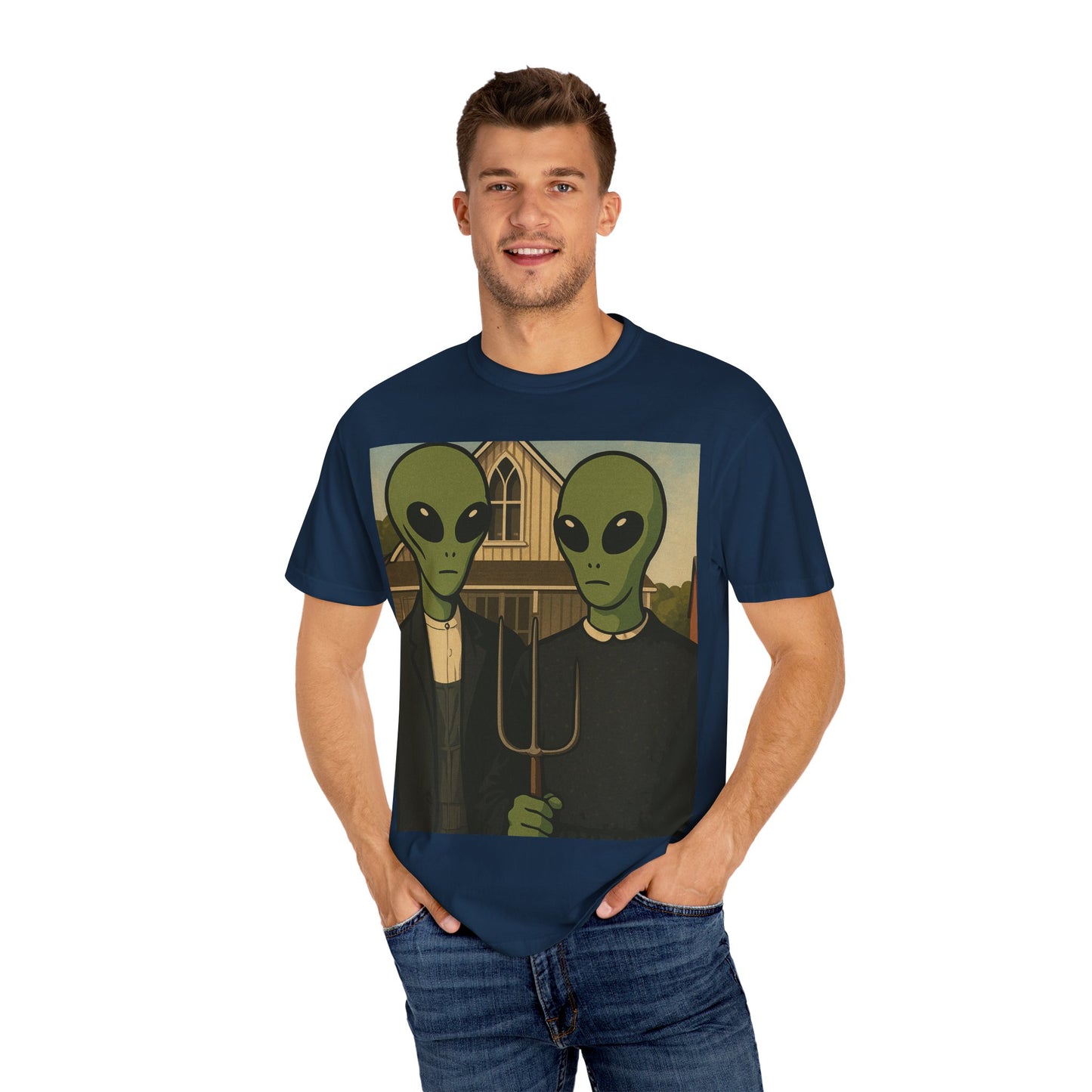 Alien Gothic T-Shirt — Parody of American Gothic Art