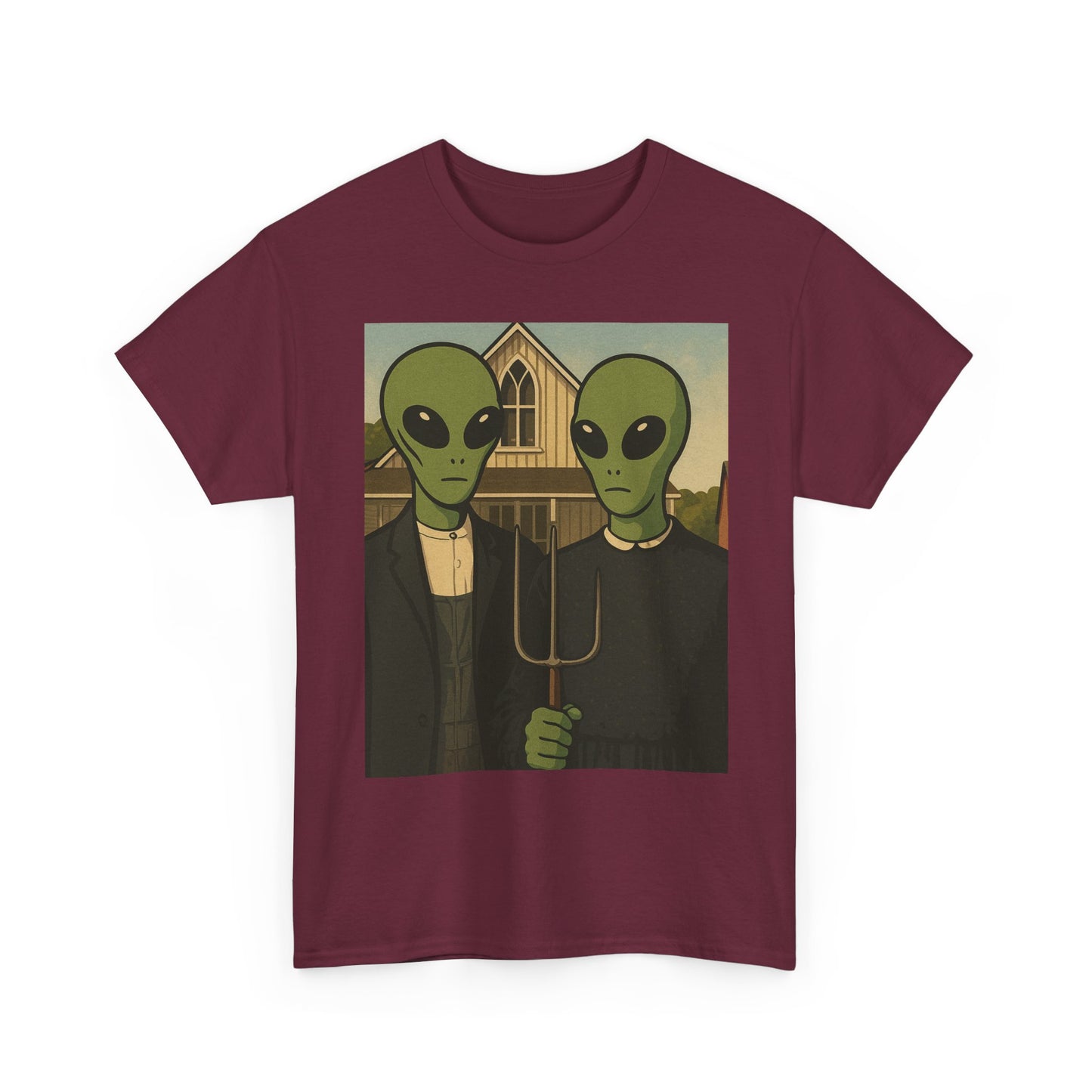 Alien American Gothic T-Shirt — Funny UFO Couple Graphic Tee