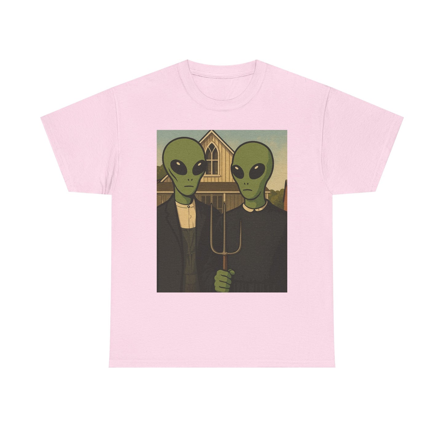 Alien American Gothic T-Shirt — Funny UFO Couple Graphic Tee