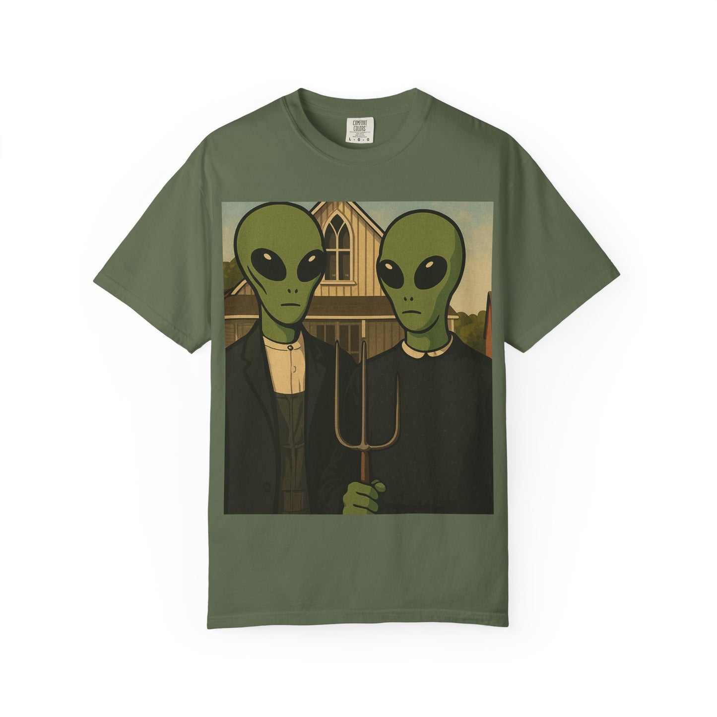 Alien Gothic T-Shirt — Parody of American Gothic Art