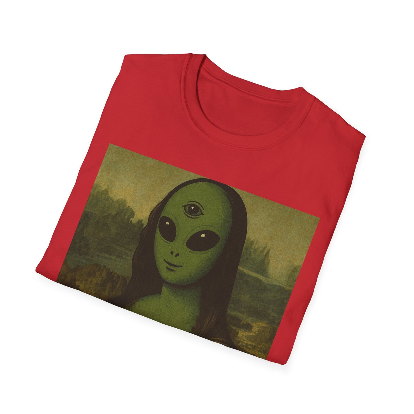 Alien Mona Lisa T-Shirt — Retro Green UFO Art Tee