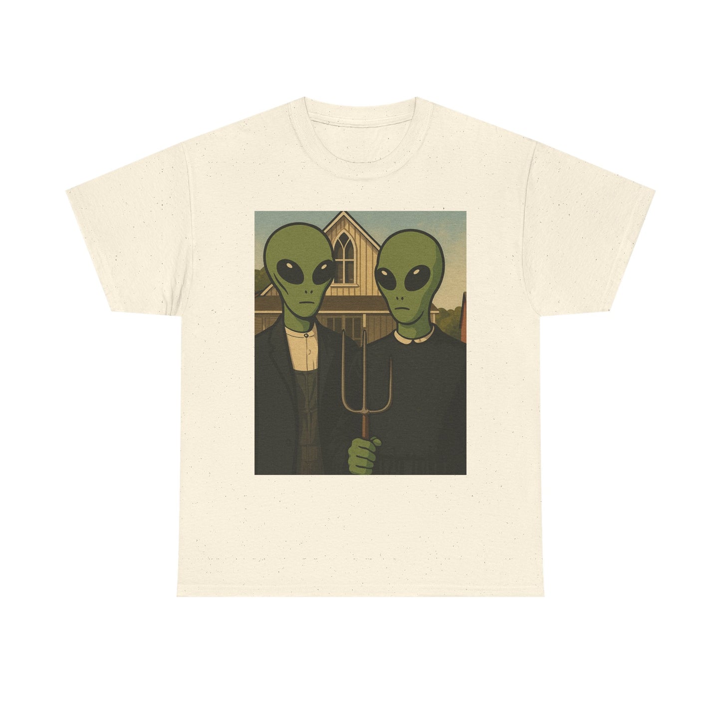 Alien American Gothic T-Shirt — Funny UFO Couple Graphic Tee