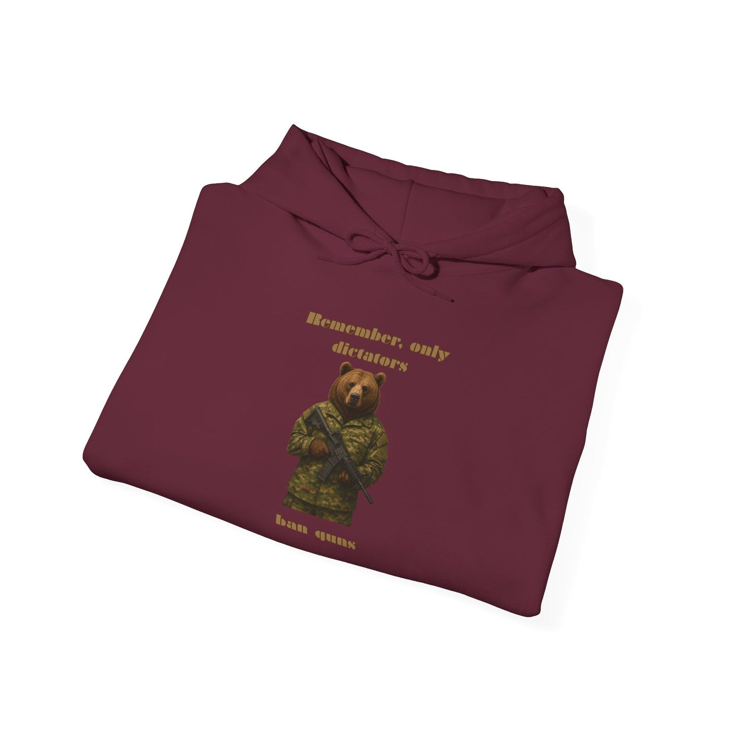Military Bear Graphic Hoodie — "Brownsack, salty dictators have eyes" Novelty Streetwear