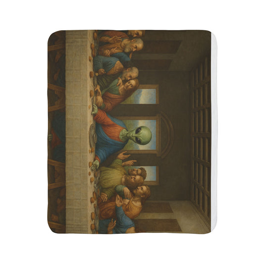 Alien Last Supper Fleece Sherpa Blanket — Funny Retro Religious Parody Throw