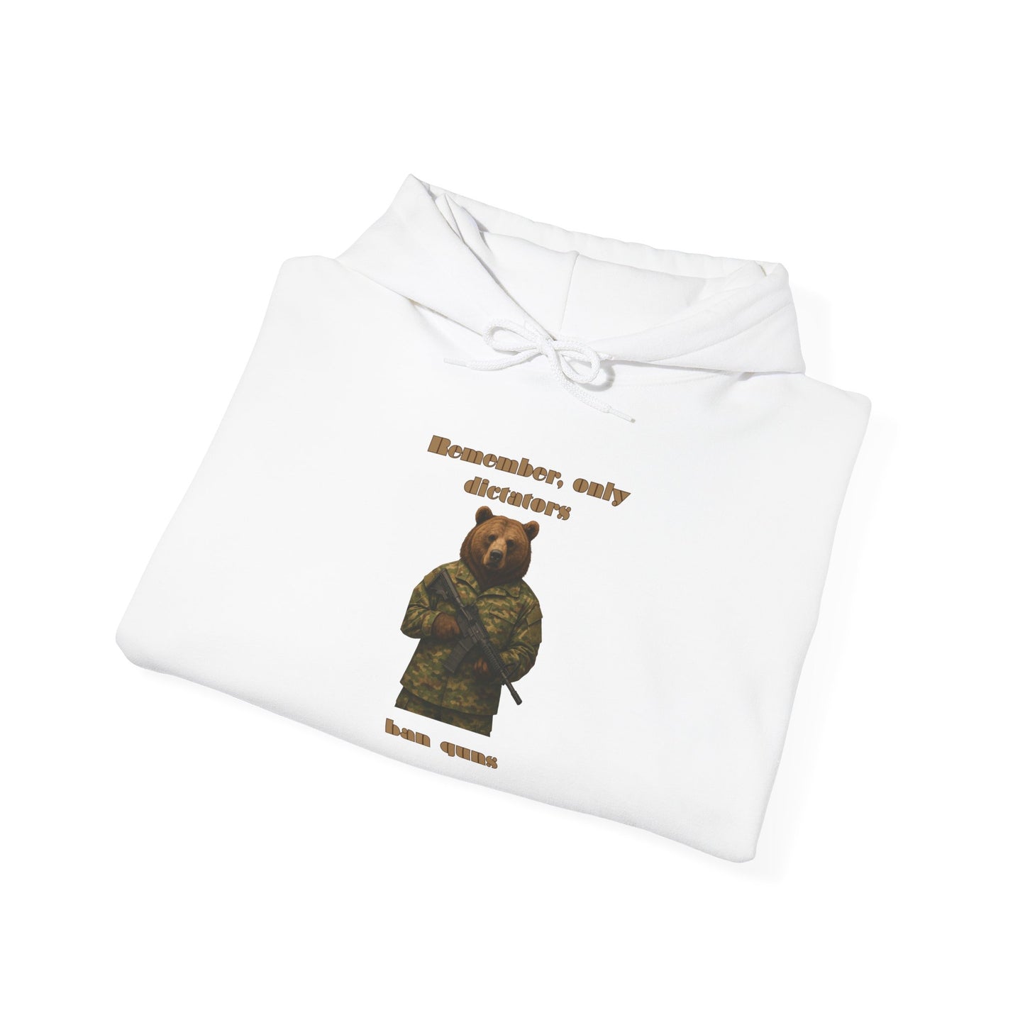 Military Bear Graphic Hoodie — "Brownsack, salty dictators have eyes" Novelty Streetwear