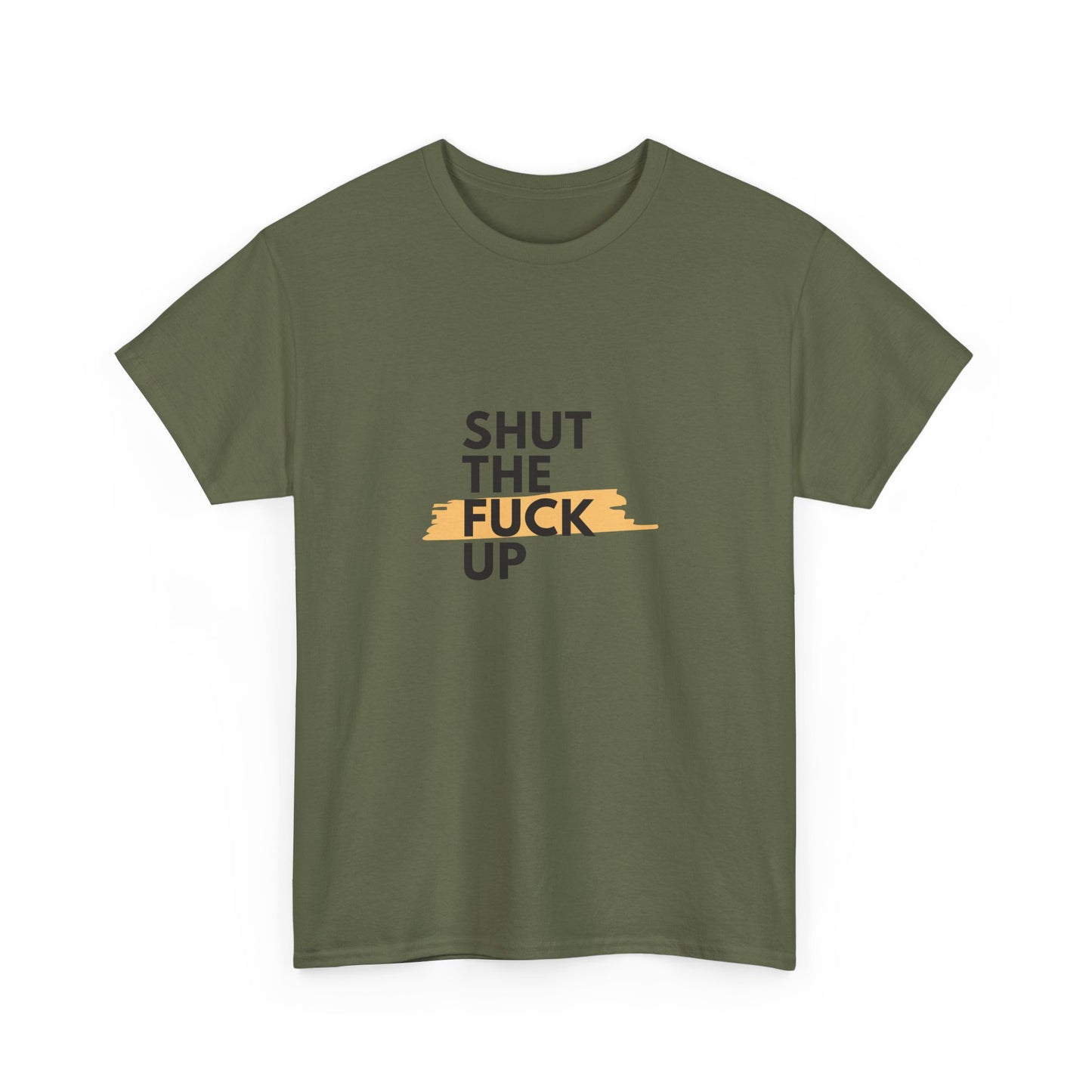 Shut The F*** Up Tee — Graphic Slogan T‑Shirt with Yellow Brushstroke