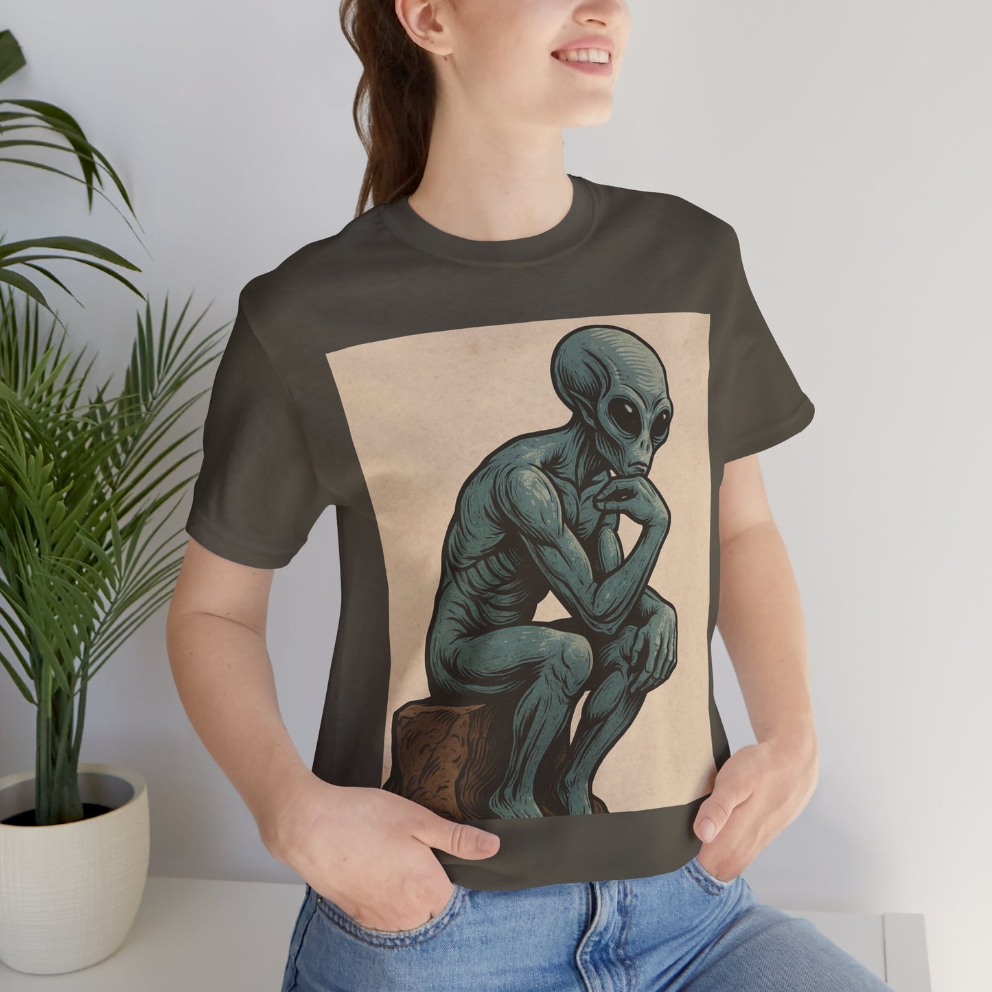 Alien Thinker Graphic Tee - Retro Alien Illustration T-Shirt