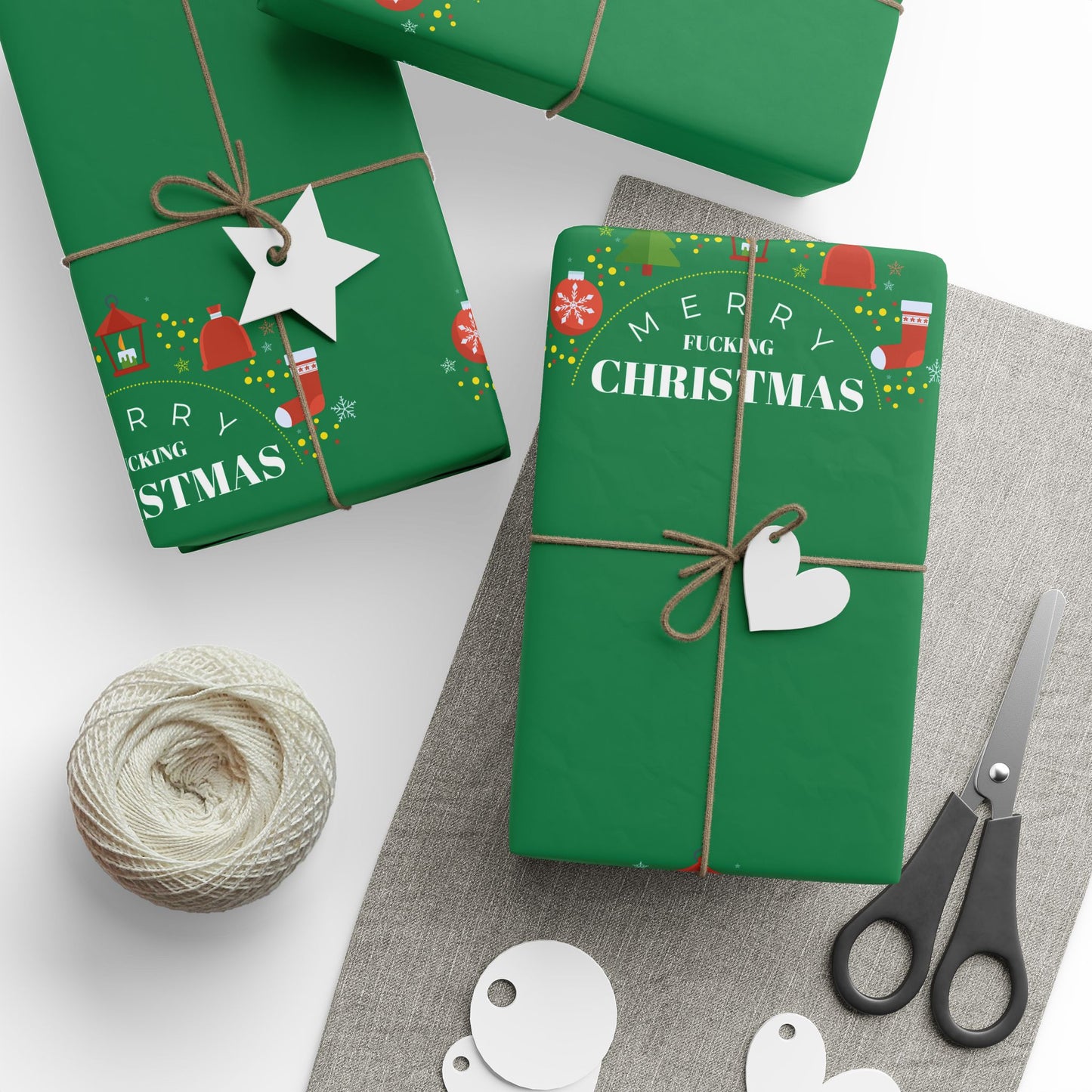 " Merry Fucking Christmas" Green Solid Wrapping Paper Roll — Classic Gift Wrap for Holidays & Everyday