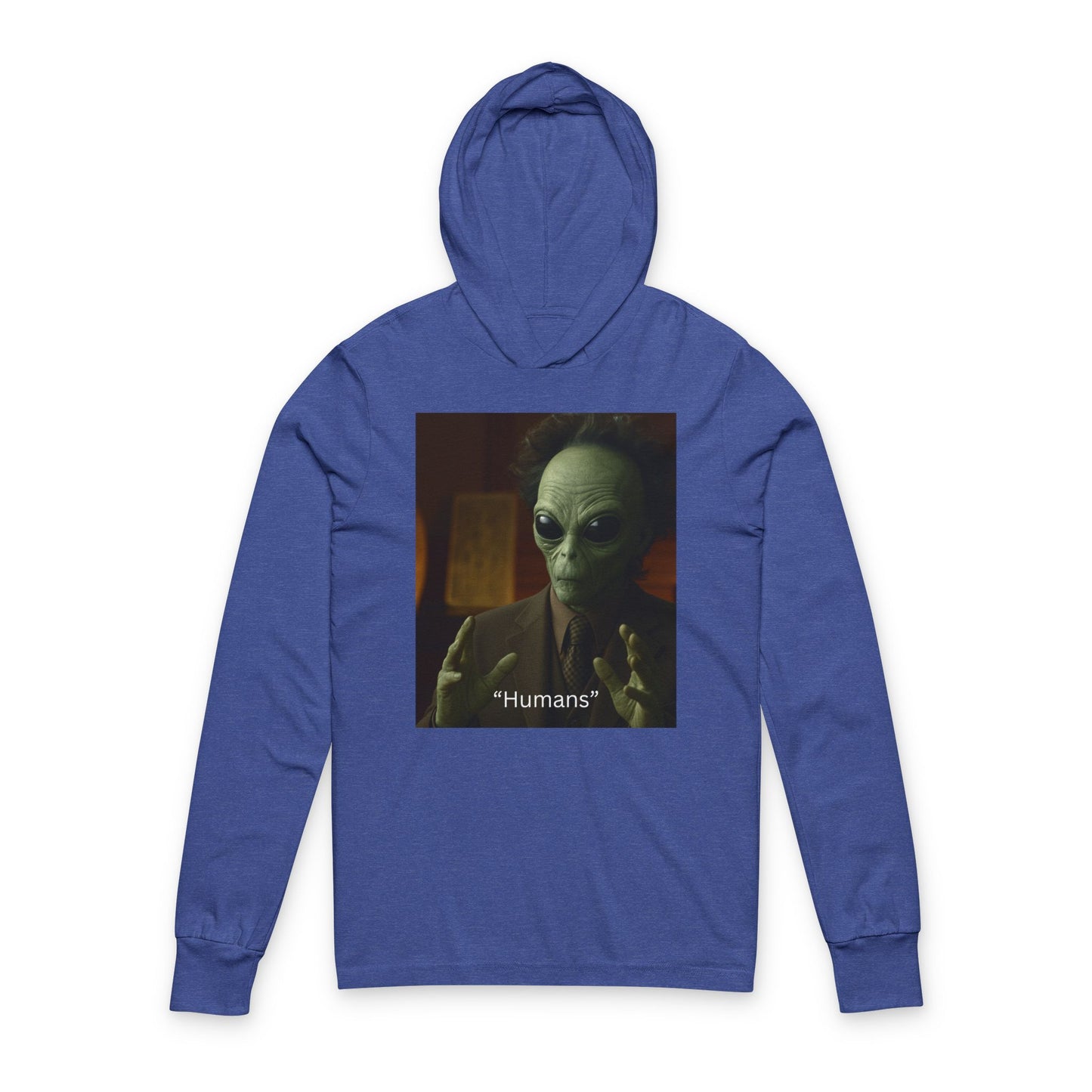 Alien Portrait Hooded Tee — "Humans" Graphic Long Sleeve