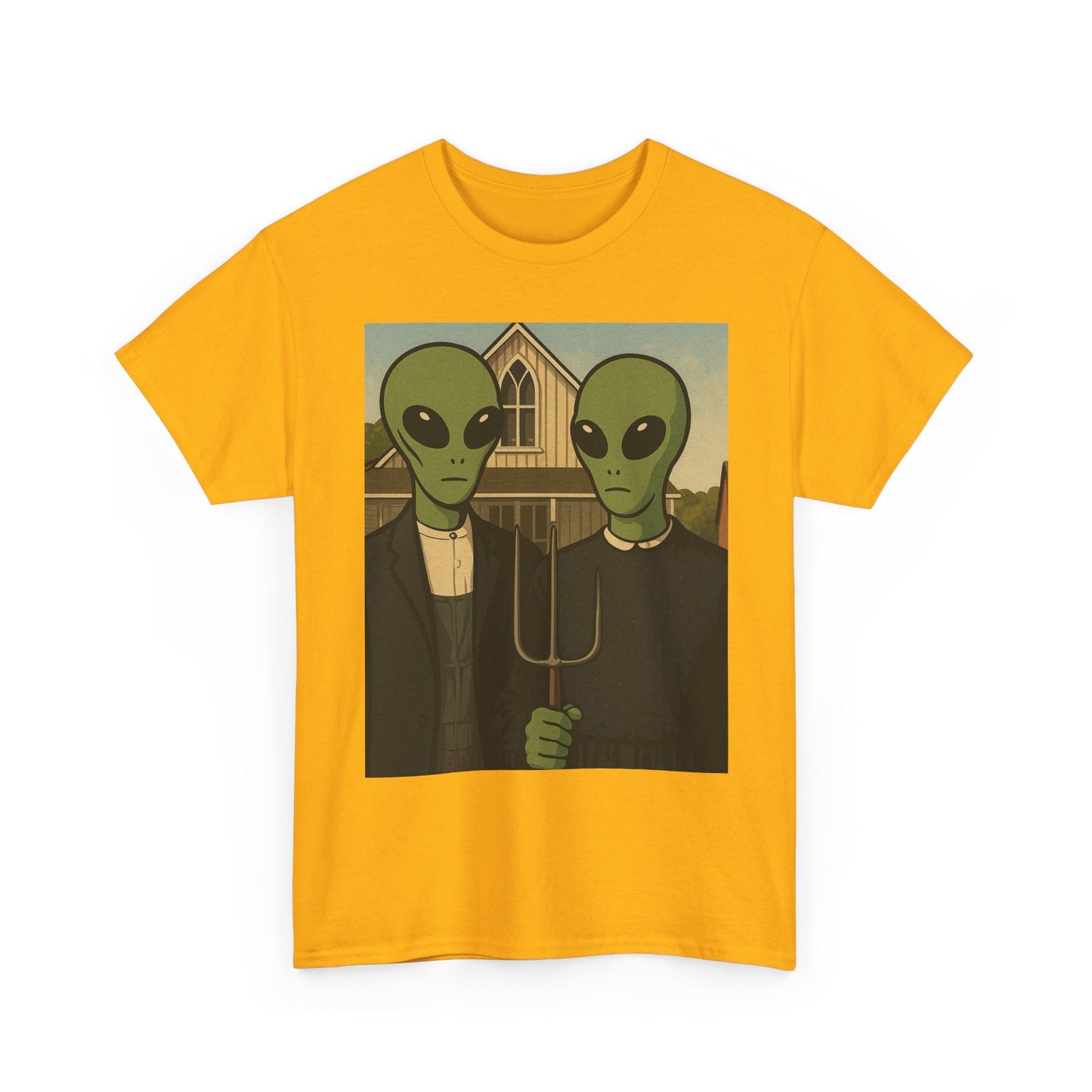 Alien American Gothic T-Shirt — Funny UFO Couple Graphic Tee