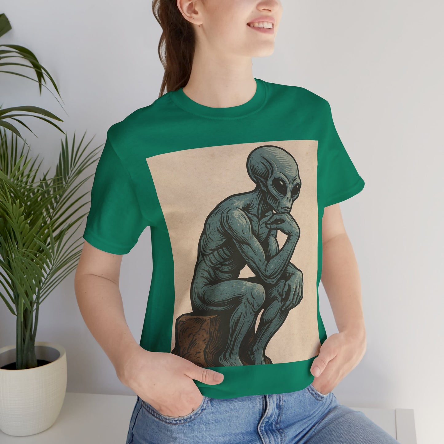 Alien Thinker Graphic Tee - Retro Alien Illustration T-Shirt