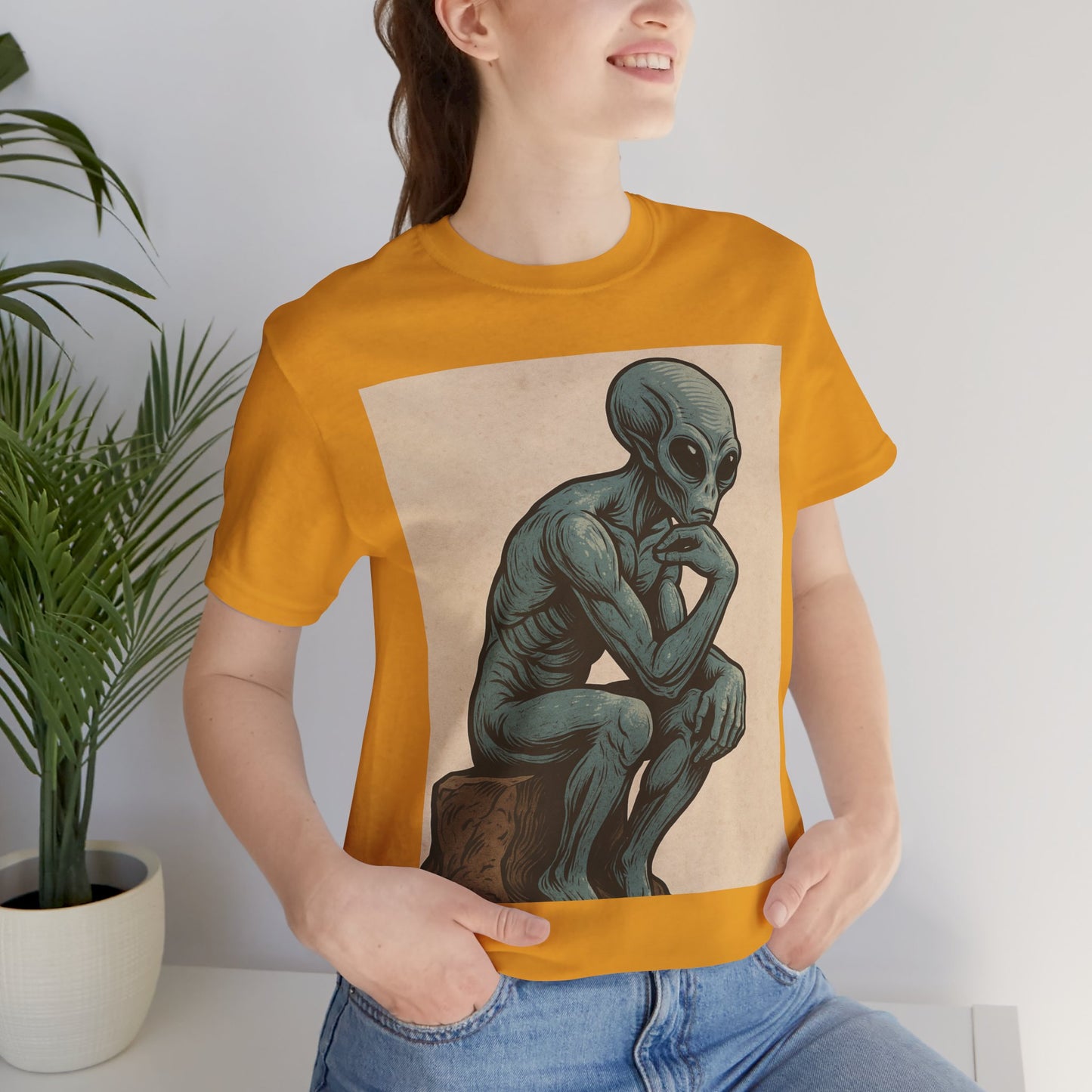 Alien Thinker Graphic Tee - Retro Alien Illustration T-Shirt