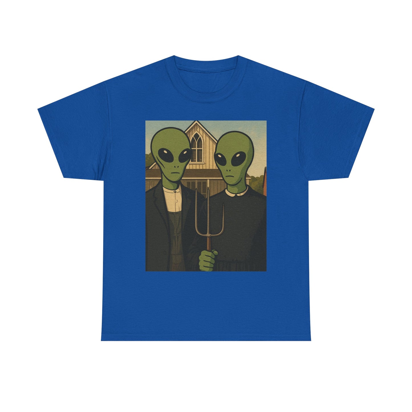 Alien American Gothic T-Shirt — Funny UFO Couple Graphic Tee