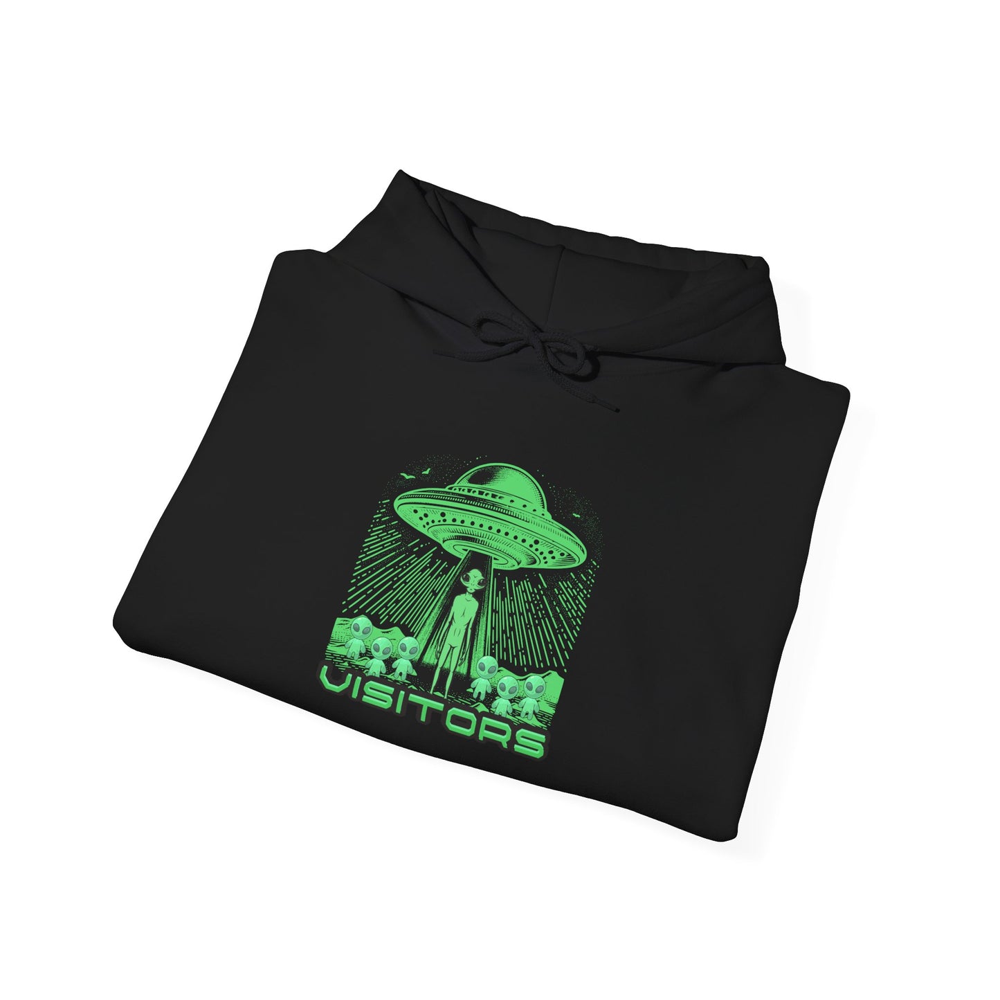 Alien Abduction Hoodie — "Visitors" Retro UFO Pullover