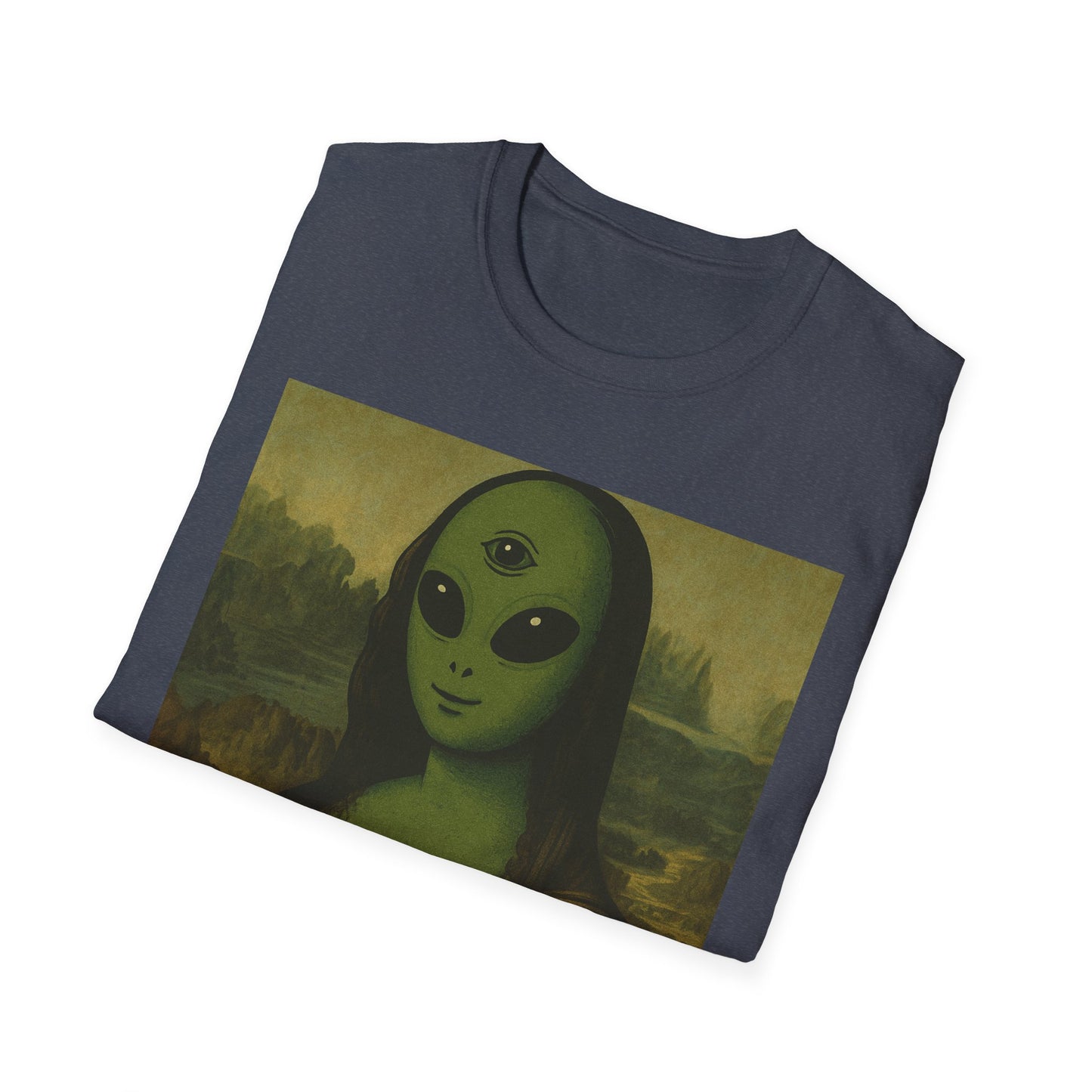 Alien Mona Lisa T-Shirt — Retro Green UFO Art Tee