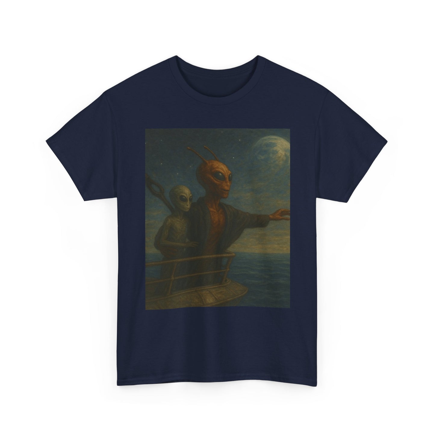 Vintage Gothic Painting Tee — Moonlit Ghost Ship Art T-Shirt