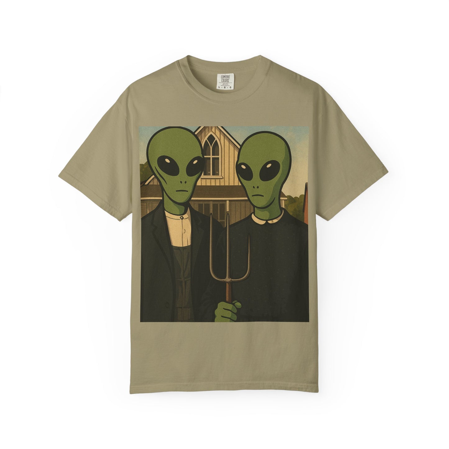 Alien Gothic T-Shirt — Parody of American Gothic Art