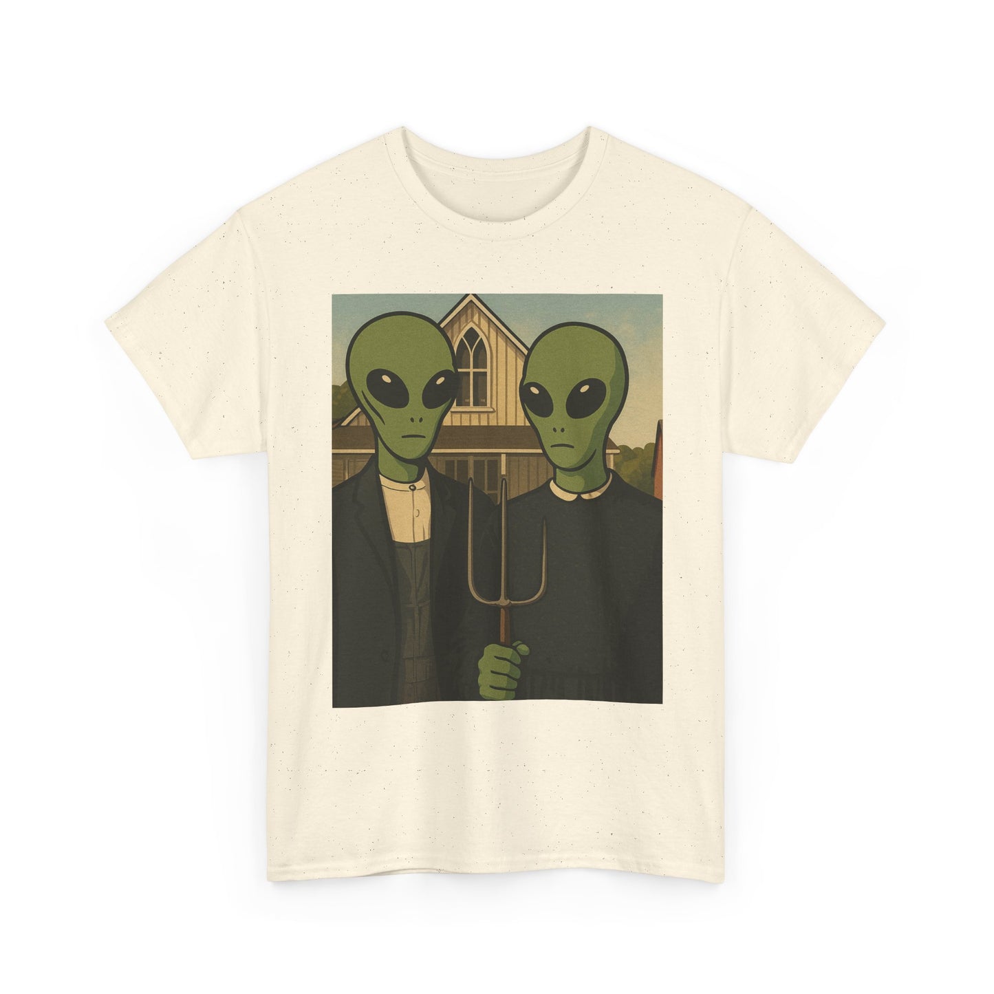 Alien American Gothic T-Shirt — Funny UFO Couple Graphic Tee