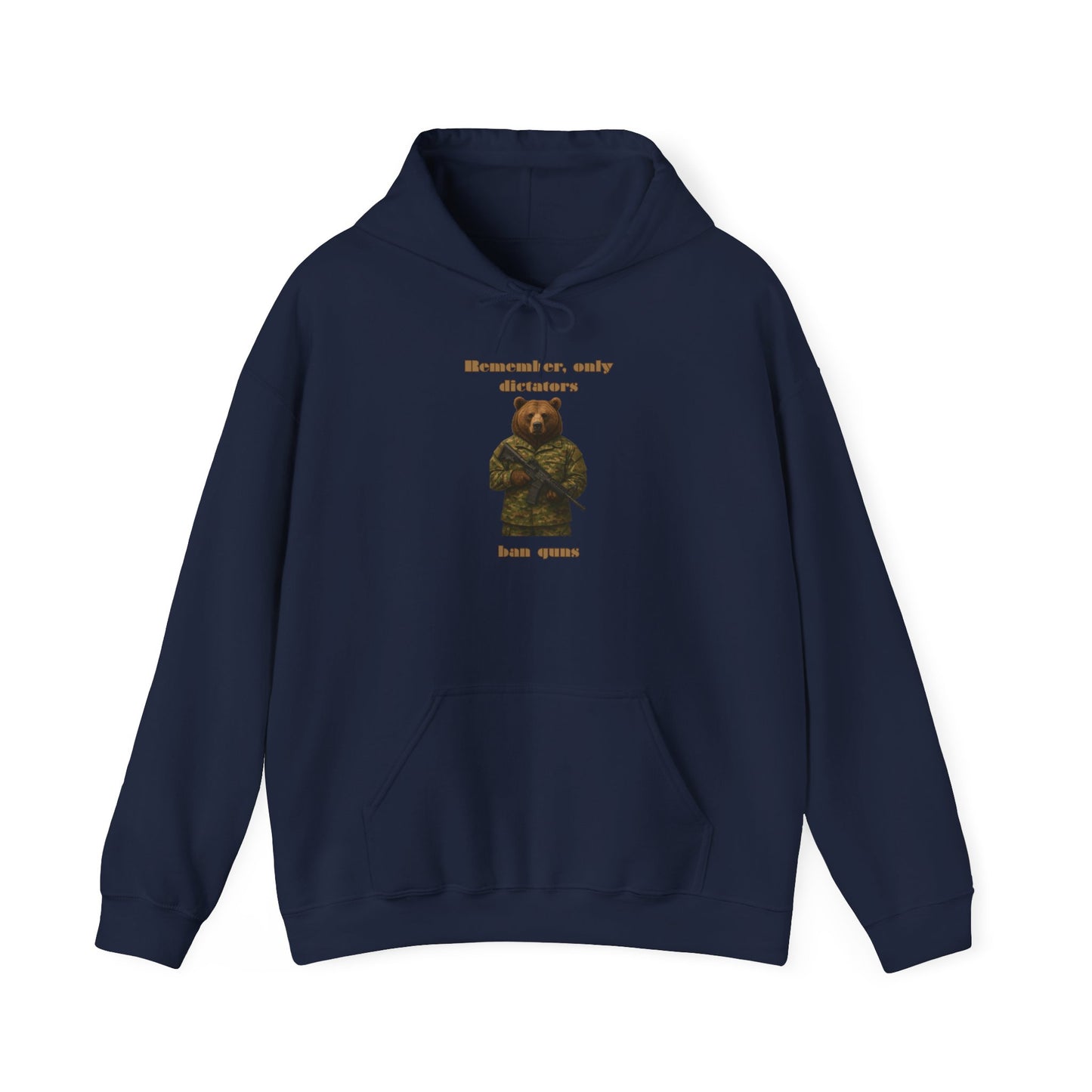 Military Bear Graphic Hoodie — "Brownsack, salty dictators have eyes" Novelty Streetwear