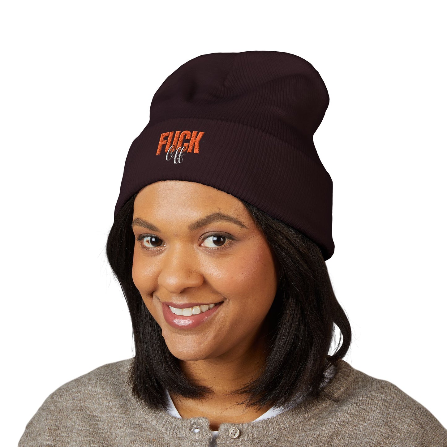 Embroidered 'Fury' Cuffed Beanie – Bold Yellow Knit Hat