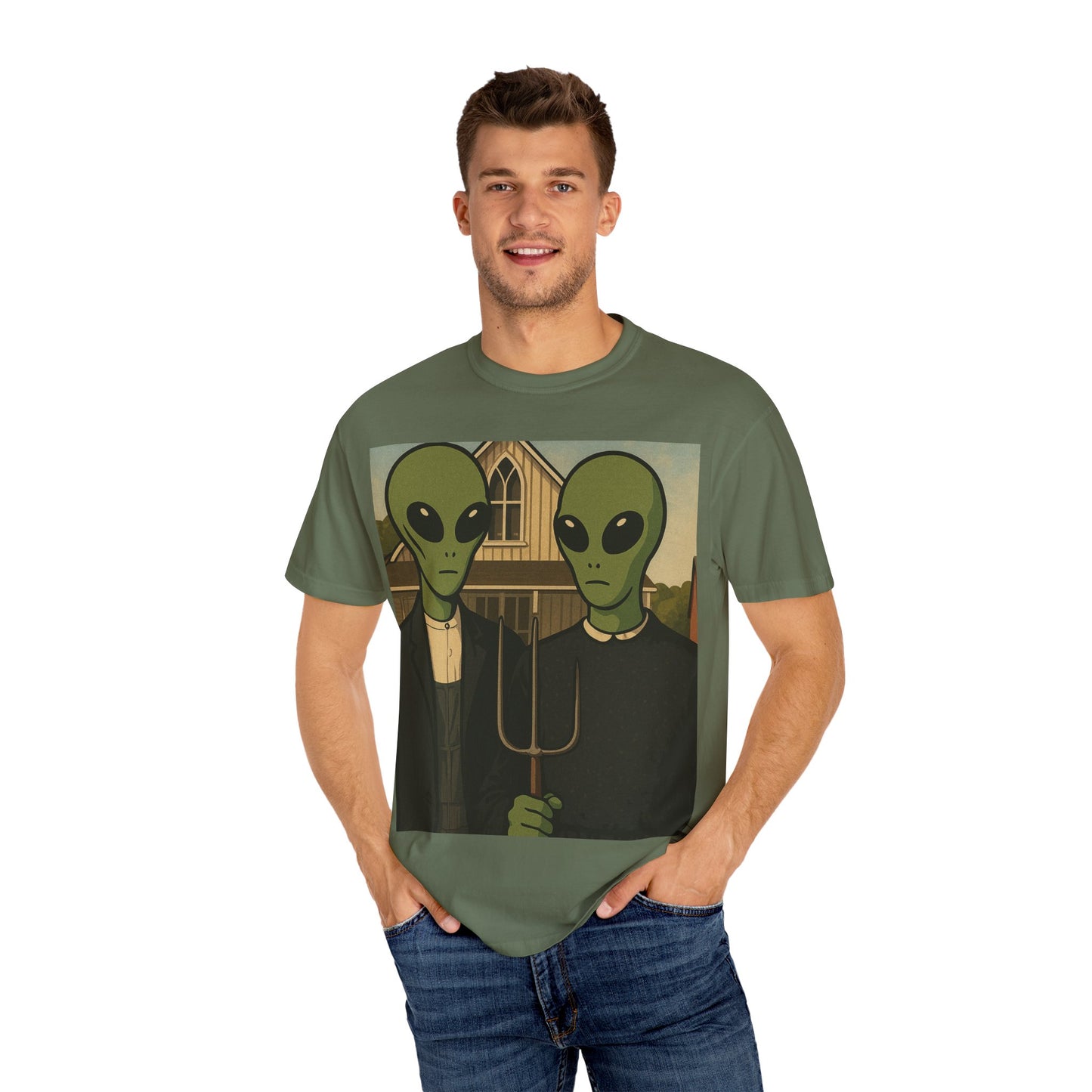 Alien Gothic T-Shirt — Parody of American Gothic Art