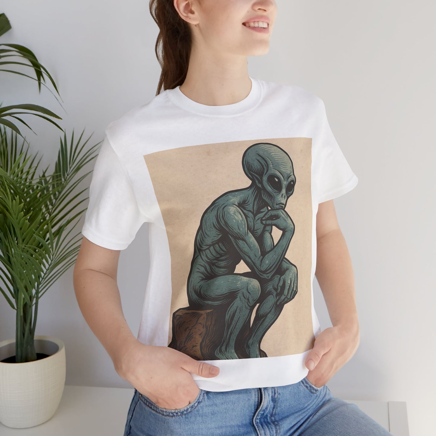 Alien Thinker Graphic Tee - Retro Alien Illustration T-Shirt
