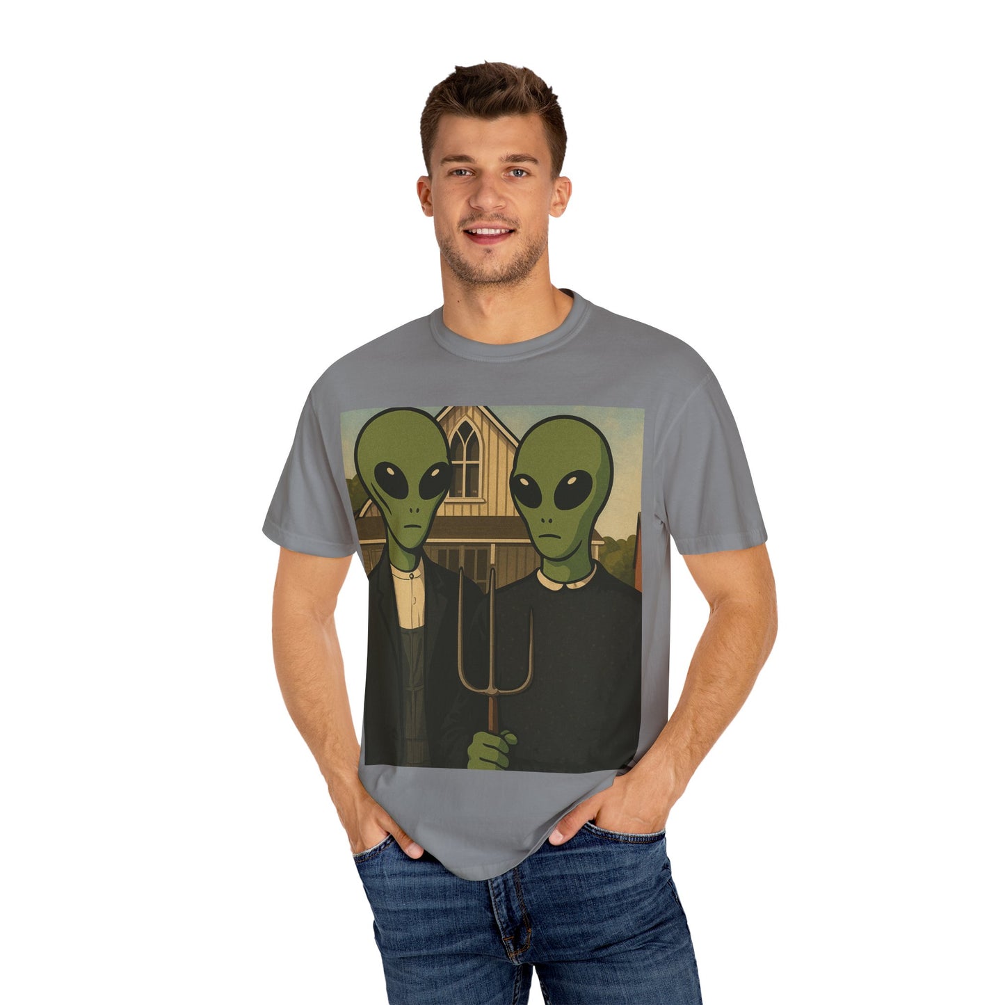 Alien Gothic T-Shirt — Parody of American Gothic Art