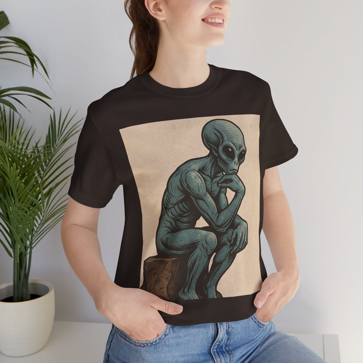 Alien Thinker Graphic Tee - Retro Alien Illustration T-Shirt