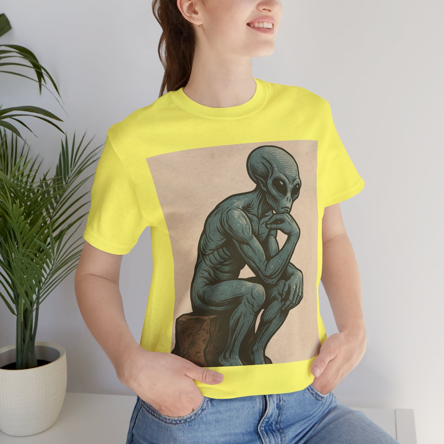 Alien Thinker Graphic Tee - Retro Alien Illustration T-Shirt