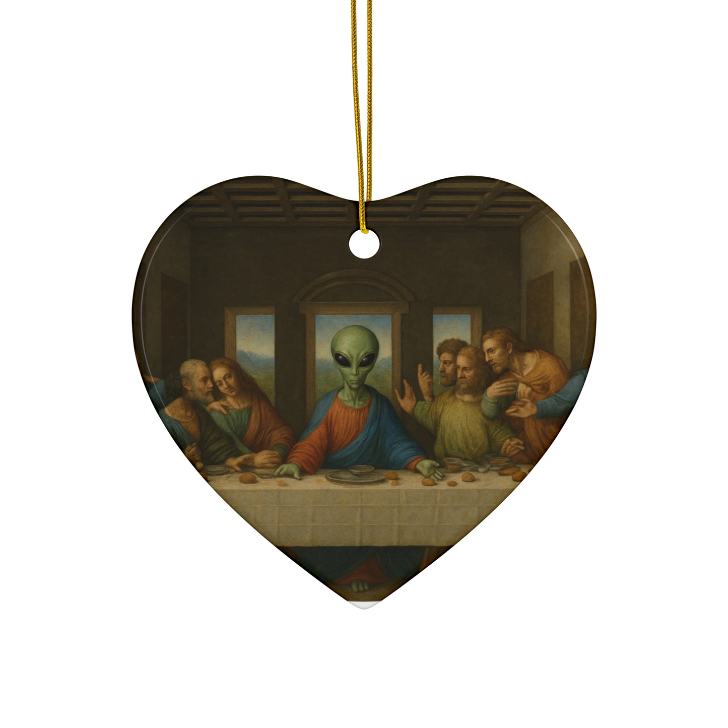 Alien Last Supper Ceramic Star Ornament — Funny UFO Christmas Decoration