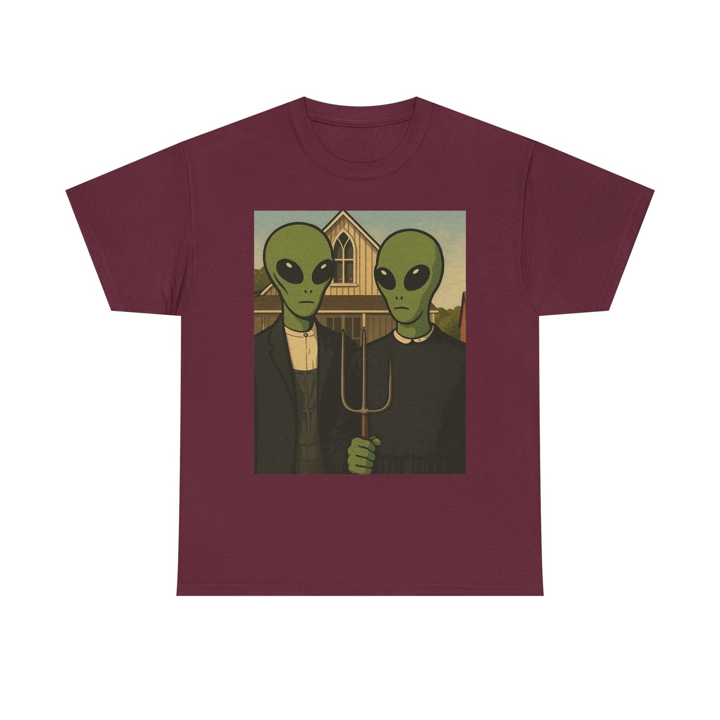 Alien American Gothic T-Shirt — Funny UFO Couple Graphic Tee