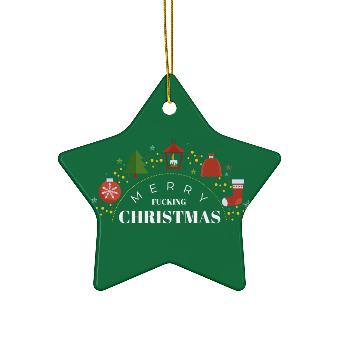 Ceramic Star Ornament – 'Merry F***ing Christmas' Holiday Decoration (4 Shapes)