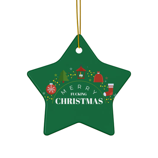 Ceramic Star Ornament – 'Merry F***ing Christmas' Holiday Decoration (4 Shapes)