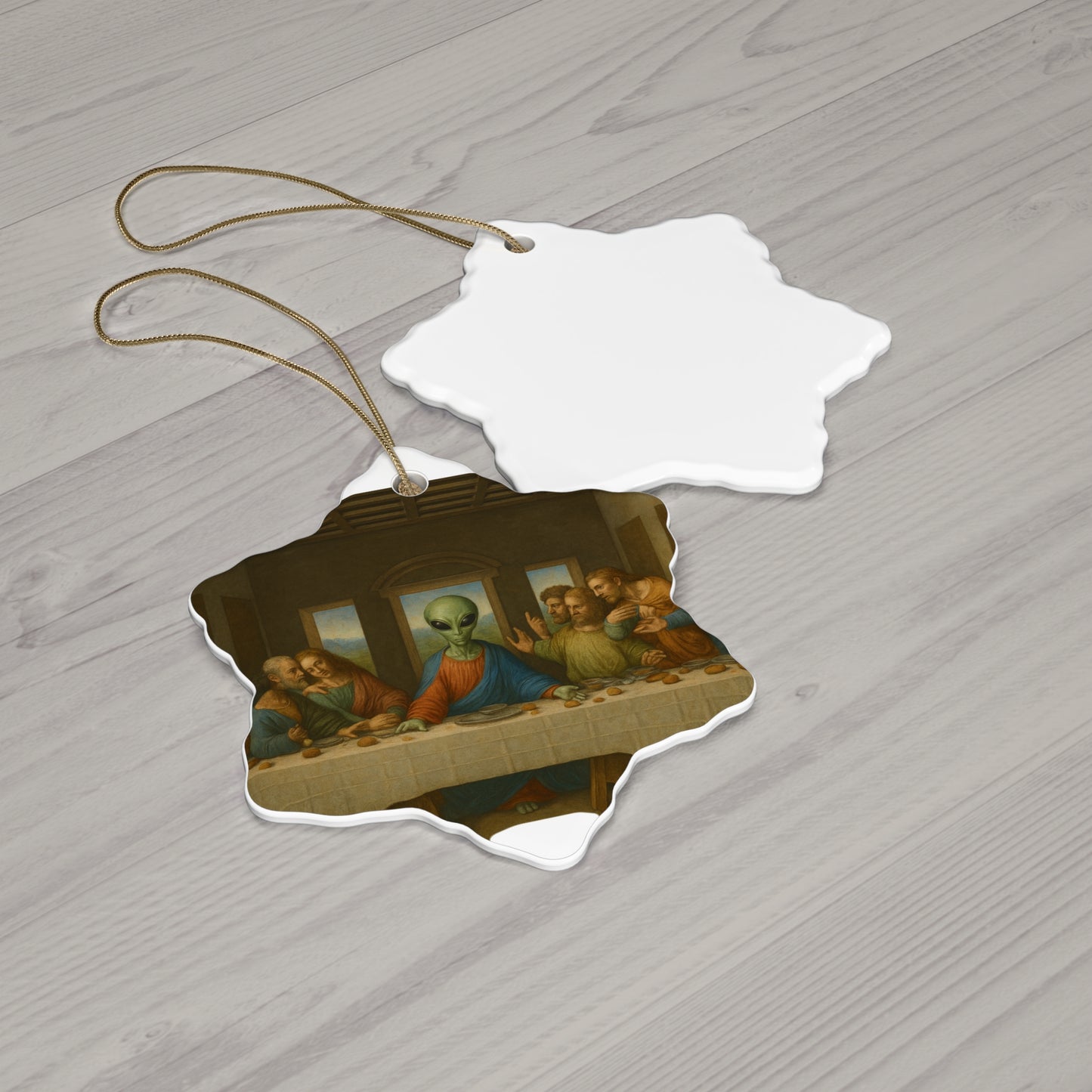 Alien Last Supper Ceramic Star Ornament — Funny UFO Christmas Decoration