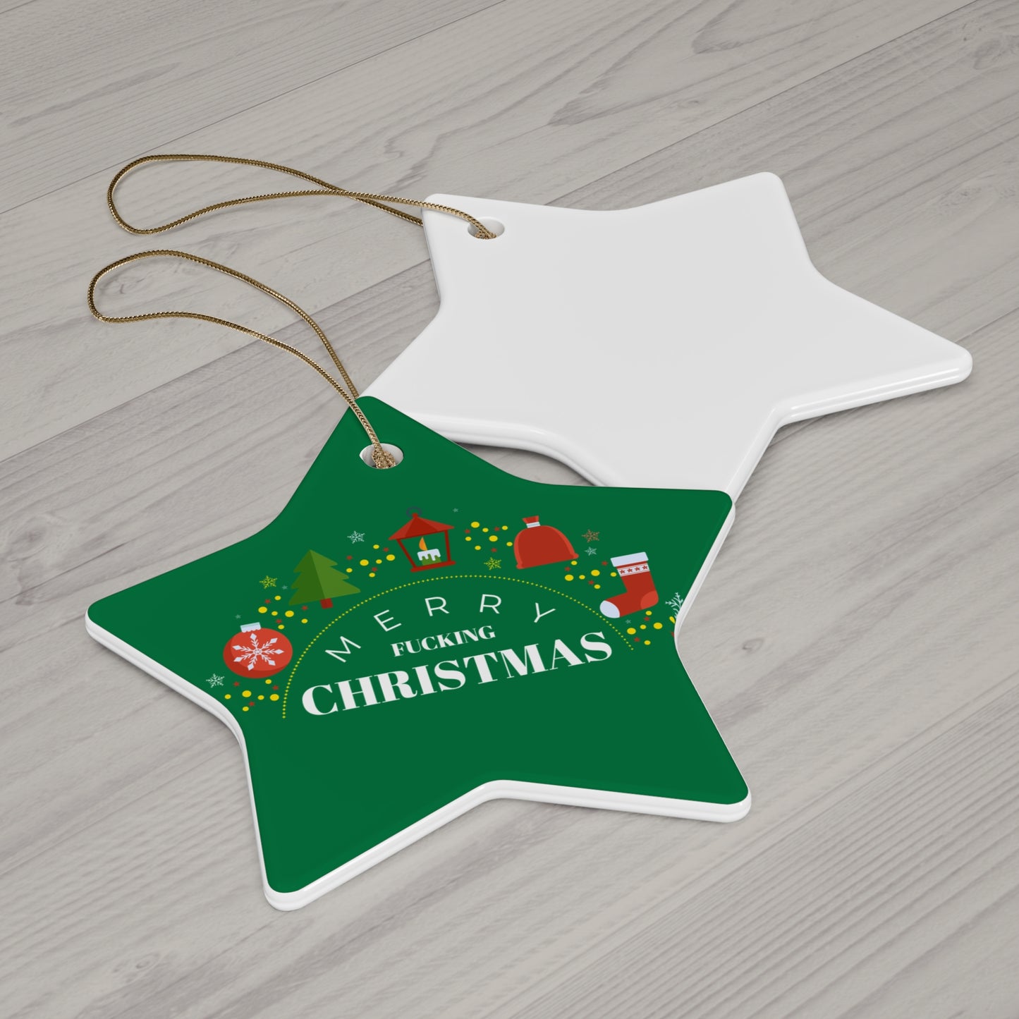 Ceramic Star Ornament – 'Merry F***ing Christmas' Holiday Decoration (4 Shapes)