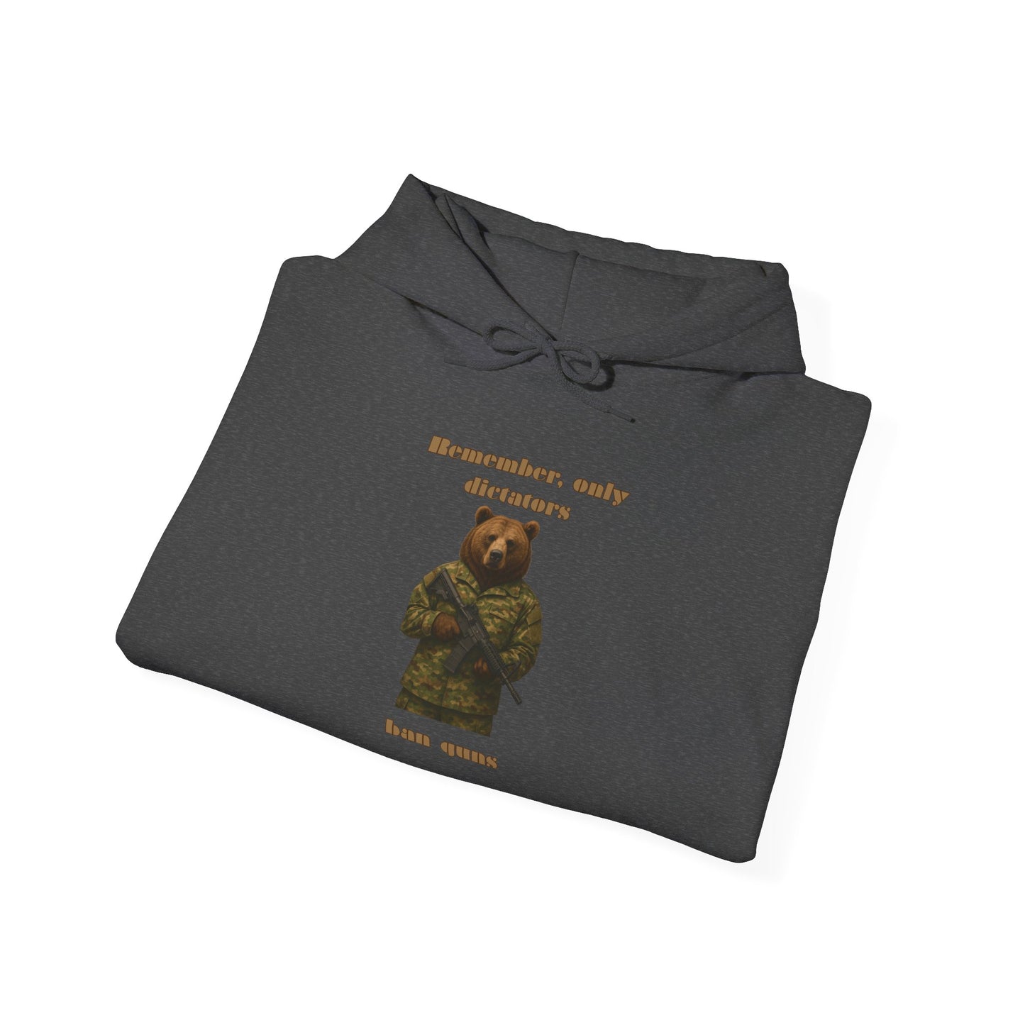 Military Bear Graphic Hoodie — "Brownsack, salty dictators have eyes" Novelty Streetwear