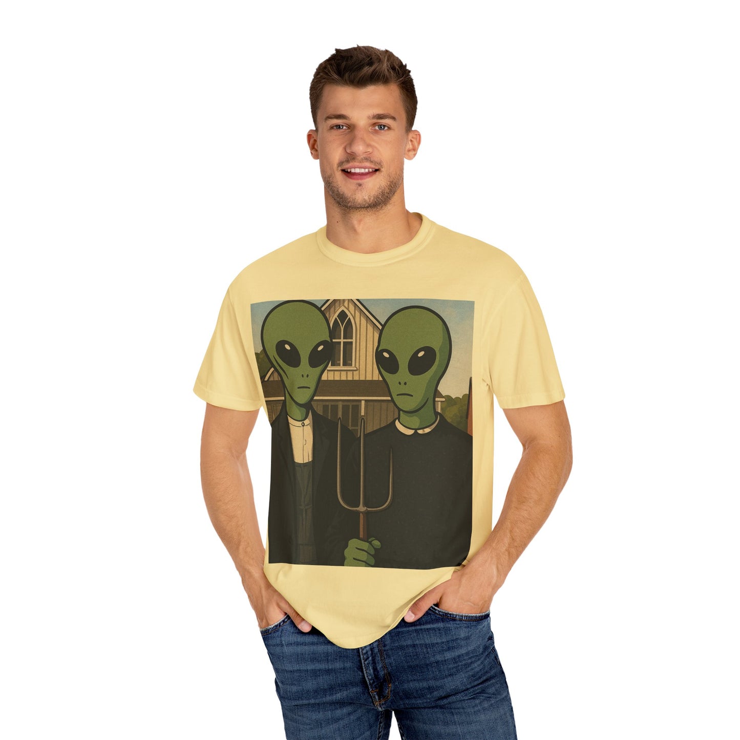Alien Gothic T-Shirt — Parody of American Gothic Art