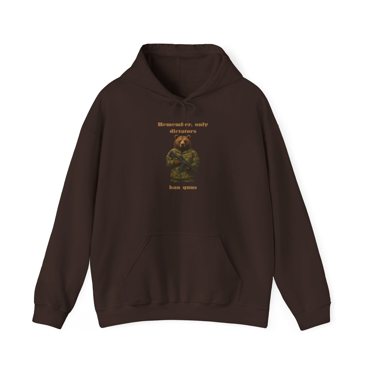 Military Bear Graphic Hoodie — "Brownsack, salty dictators have eyes" Novelty Streetwear
