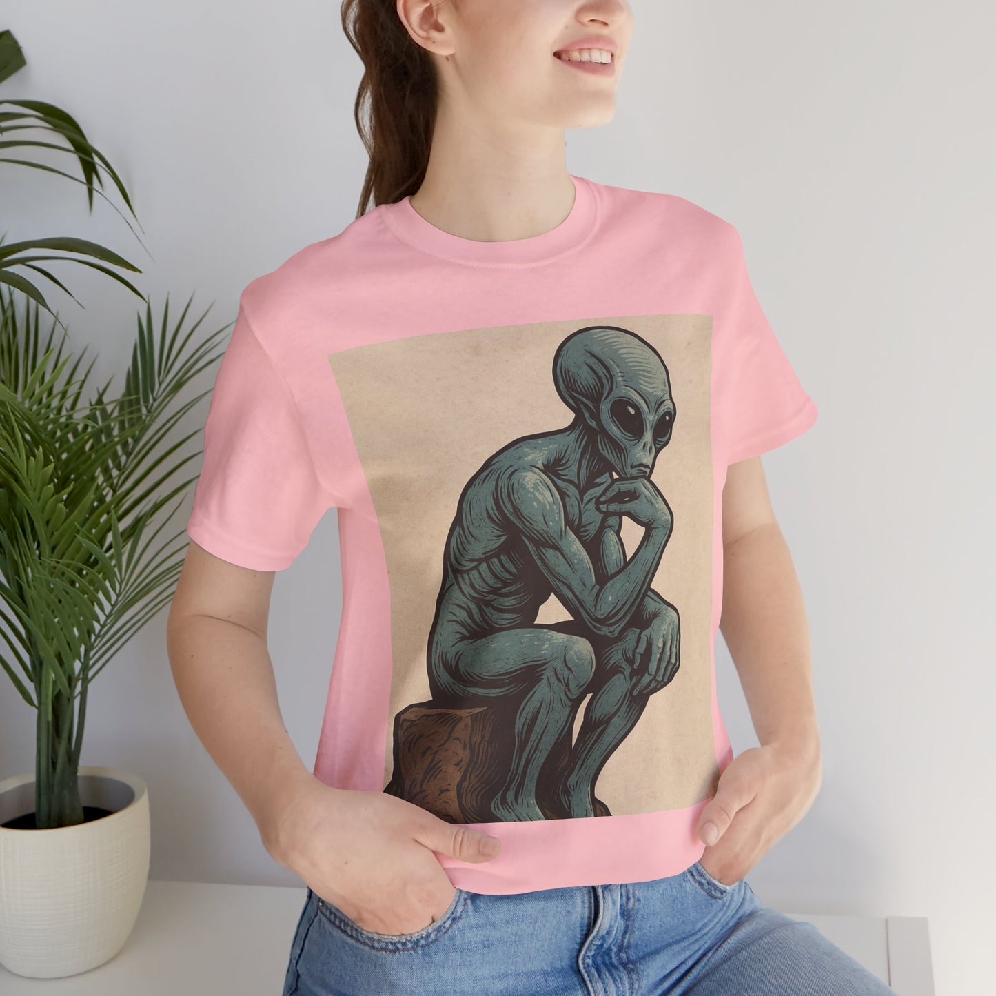 Alien Thinker Graphic Tee - Retro Alien Illustration T-Shirt