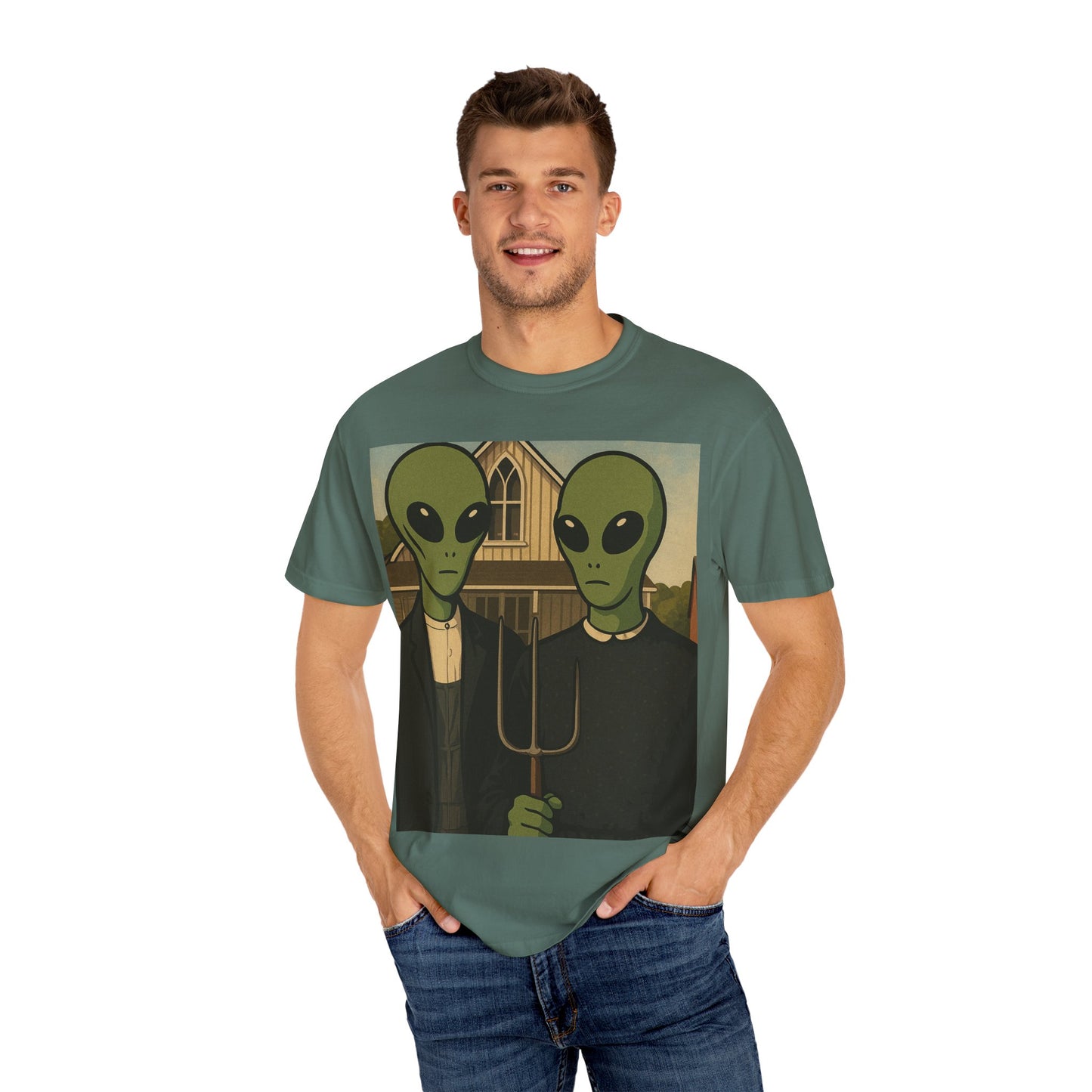 Alien Gothic T-Shirt — Parody of American Gothic Art