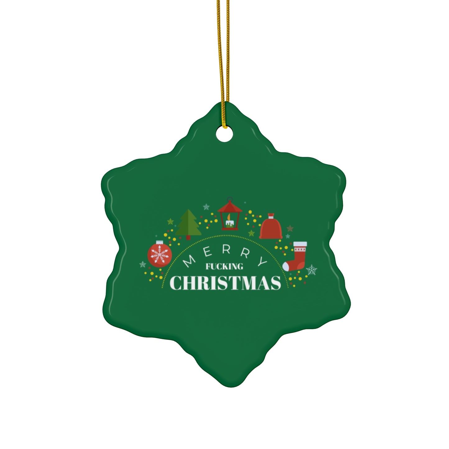 Ceramic Star Ornament – 'Merry F***ing Christmas' Holiday Decoration (4 Shapes)