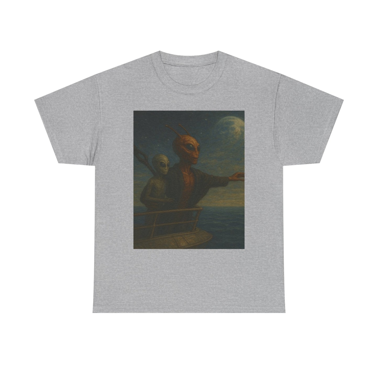 Vintage Gothic Painting Tee — Moonlit Ghost Ship Art T-Shirt