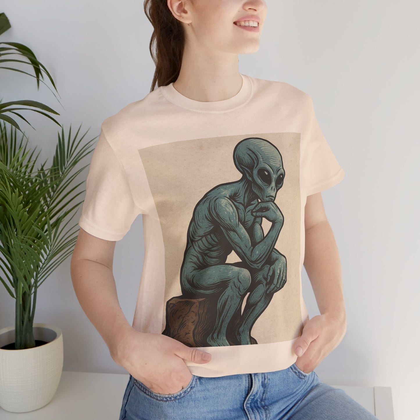 Alien Thinker Graphic Tee - Retro Alien Illustration T-Shirt