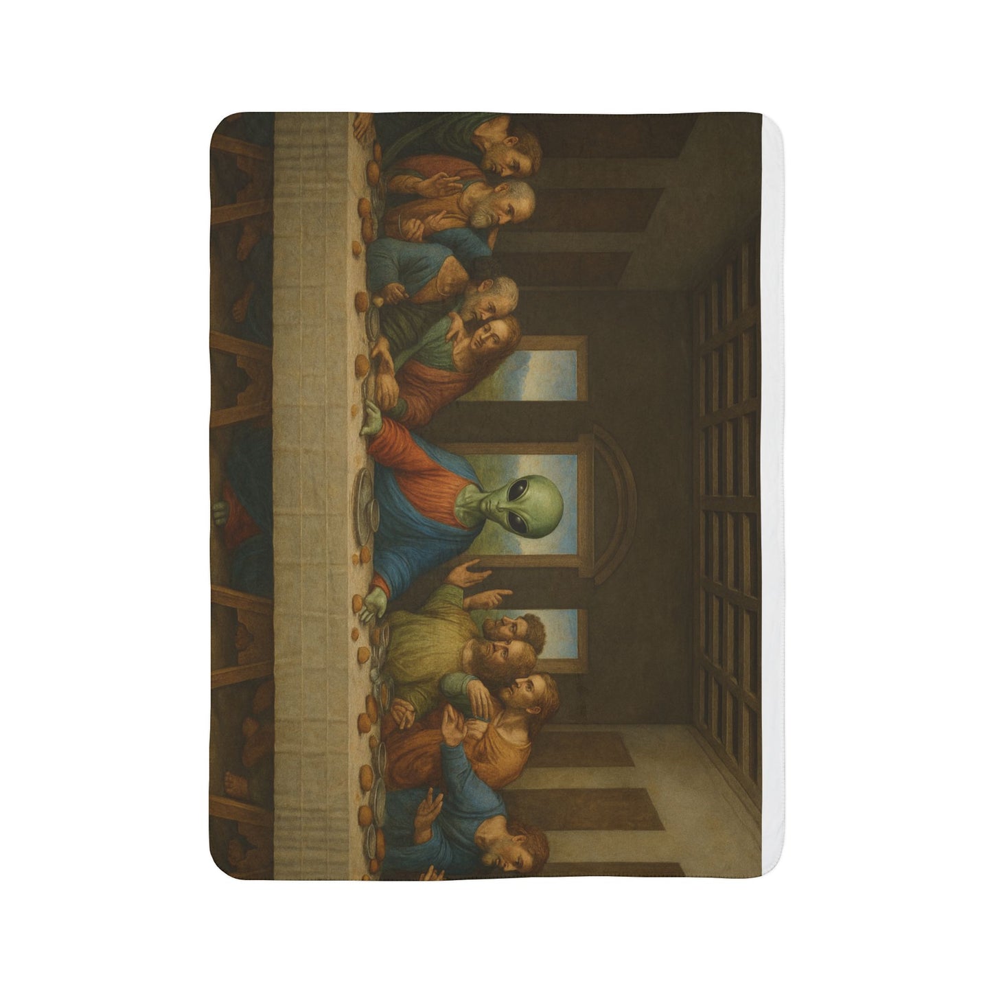 Alien Last Supper Fleece Sherpa Blanket — Funny Retro Religious Parody Throw