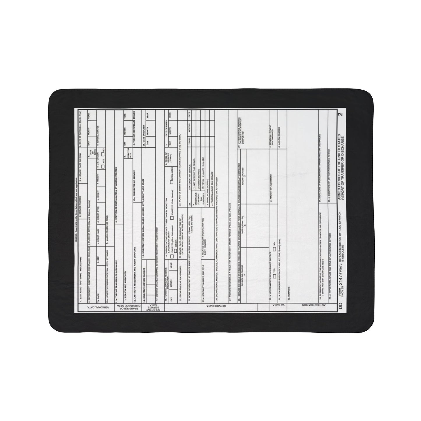 DD214 Fleece Sherpa Blanket — Vintage Form Print Cozy Throw